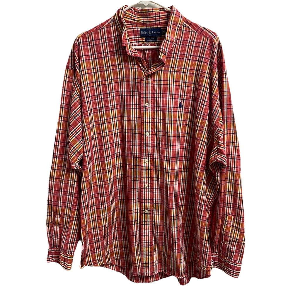 Ralph Lauren Men Light Red&Yellow Blake Plaid Long Sleeve Button Up Shirt Sz.XXL